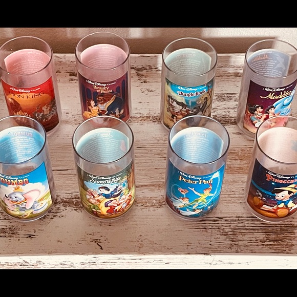 Walt Disney Other - Walt Disney Collectible Plastic Glasses, complete set of 8, No Boxes!